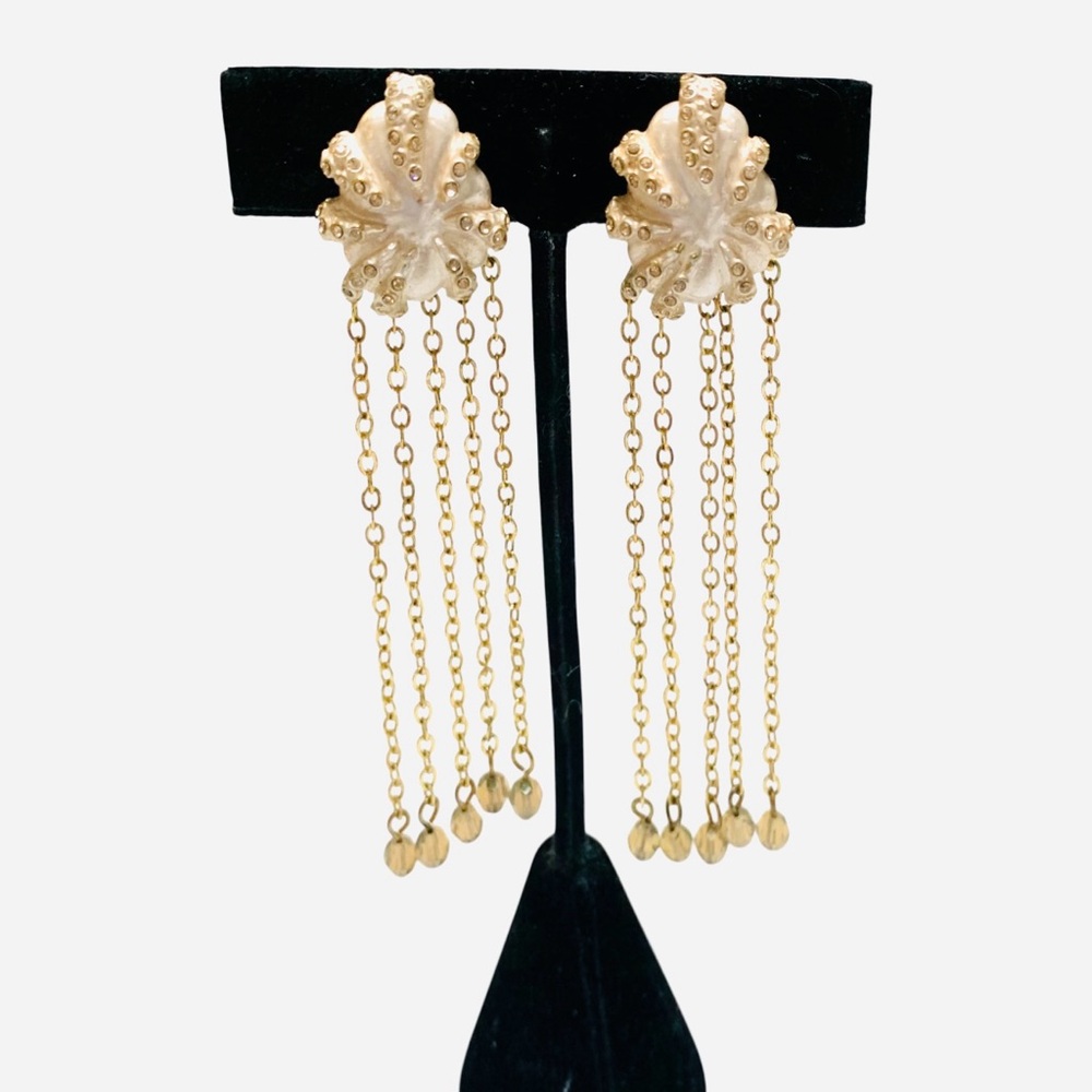 Tommy Bahama Earrings Featuring Flower Shaped Stud Top w/ Dangling Chains Clipon